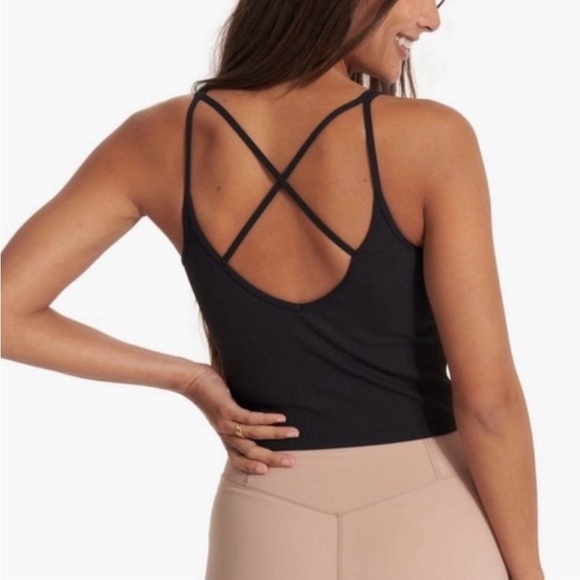 NEW VUORI Ribbed Crop Crisscross Black Tank Top - Picture 3 of 5